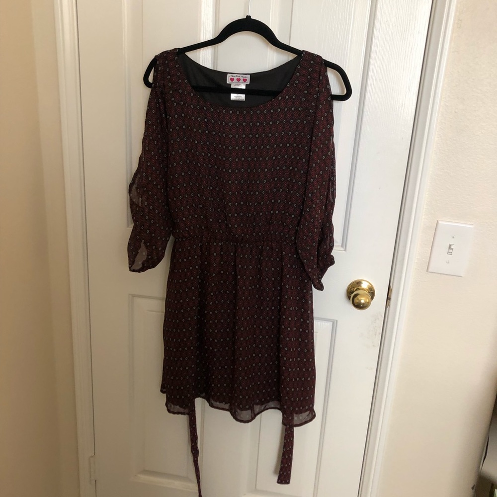 red and black patterned dress